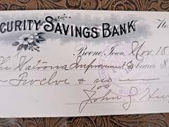 Antique Vintage Check from Security Savings Bank Boone Iowa 1903 Pinkish
