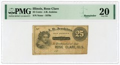 1878 25c J.R. Jenkins – Rose Clare, ILLINOIS Merchant Scrip PMG VF 20