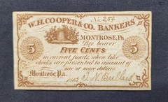 WPCoins ~ W.H. Cooper & Co. Bankers, Montrose PA $0.05 Cent 1863