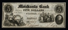 1854 $5 Ft. Leavenworth, KS Merchants Bank GEM UNC Broken Banknote!