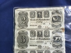 1837 Manchester Michigan Uncut Unissued Set of 4 Broken Bank Notes $2, 3, 5, 10