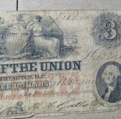 Bank of the Union Washington, D.C. $3 Obsolete Banknote Uncertified Ungraded