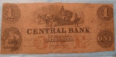 1856 $1 Central Bank of Alabama Obsolete Banknote Ornate Horse Wagon Scene