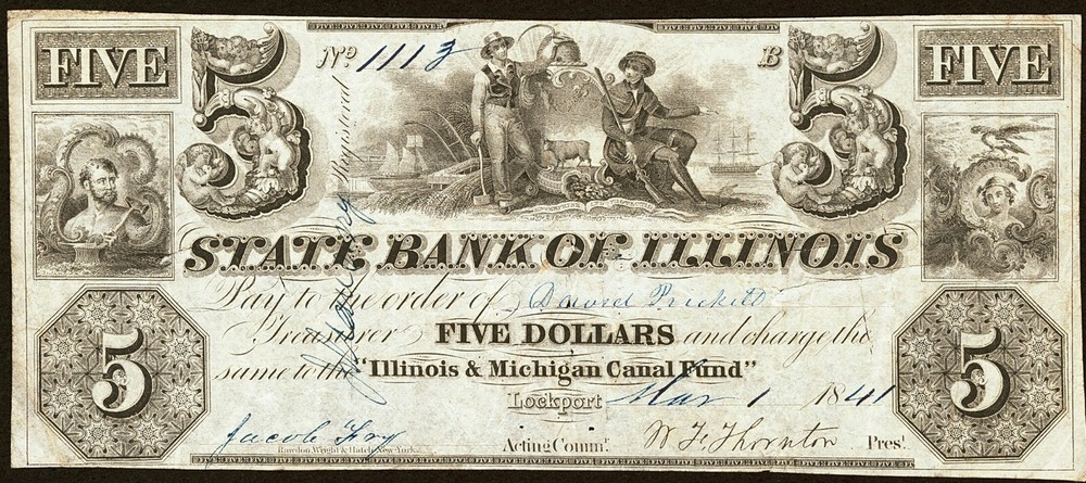 Lockport, IL – State Bank of Illinois/IL & MI Canal Fund $5 Mar. 1, 1841 CCC