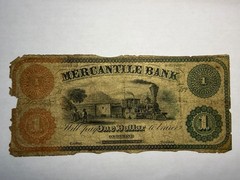 1860s DISTRICT OF COLUMBIA MERCANTILE BANK $1 OBSOLETE NOTE TRAIN VIGNETTE