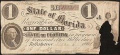 1861 $1 DOLLAR BILL FLORIDA TALLAHASSEE NOTE CURRENCY OLD PAPER MONEY
