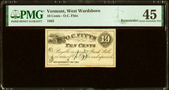 VT 10¢ WEST WARDSBORO Vermont O. C. Fitts Nov. 1, 1862 PMG Ch XF 45