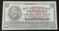 Vintage 1933 Ringling Bros. Show (Circus) 50th Anniv. Baraboo WI Wisconsin Scrip