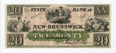 1800’s $20 The State Bank at New-Brunswick, NEW JERSEY Note AU