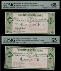 1933 50 Cents – Scrip Trustees of Washington County PMG 65EPQ Oregon, Washington