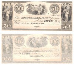 1830’s $50 Susquehanna Bank, Port Deposit, Maryland Uncirculated