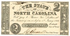 1861 State of North Carolina, Raleigh, NC $2 Note No.1145 CR-21 (59108)