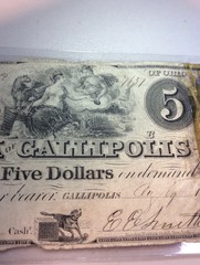 Scarce 1839 $5 Bank of Gallipolis- Under 200 Exist Today- Obsolete Currency Note