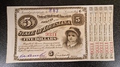 1870s Five Dollars State of Louisiana BABY BOND $5 UNCIRCULATED w Coupons #91498