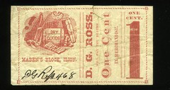 1 Cent DG Ross Maben’s Block Ilion NY Red Overprint ***LOOK****