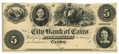 18XX City Bank of Cairo IL $5 Obsolete Note IL85-G8a RARE Remainder (67130)