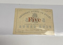 XF+ 1862 5 Cents BANK OF THE STATE OF SOUTH CAROLINA Obsolete Currency Red Five