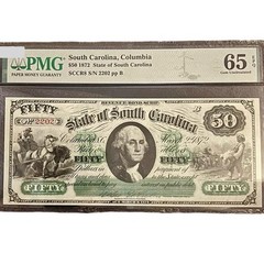 1872 South Carolina $50 Revenue Bond Scrip Obsolete Note 65 GEM EPQ PMG