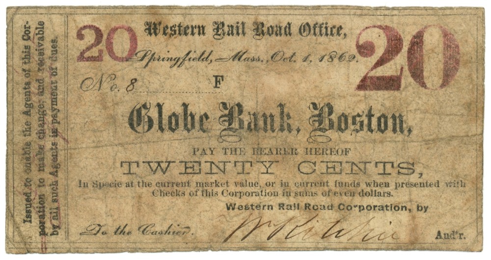 1862 Globe Bank Boston Massachusetts MS 20c No.8 (L2173)