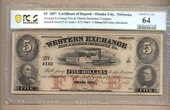 1857 Western Exchange $5 Certificate of Deposit – PCGS Choice 64 – UNC – Rare
