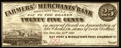 NJ 25¢ KEY PORT & MIDDLETOWN POINT Steamboat Co. Nov 20, 1862 Civil War scrip