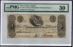 PMG30 1828 $1 Salem, New Jersey Salem & Philadelphia Manufacturing Obsolete Note