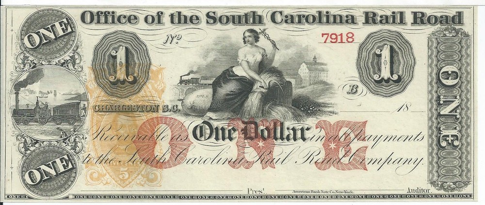 $1 Ceres Seated South Carolina Charleston Rail Road Train maid serial #7918 Rare