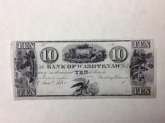 ~ 1830s $10 THE BANK OF WASHTENAW ANN ARBOR, MICHIGAN