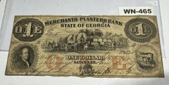 OBSOLETE PAPER MONEY: Merchants & Planters Bank State of Georgia $1 1828 WN-465