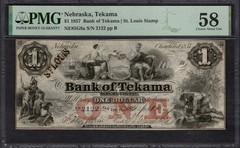 1857 $1 Bank of Tekama Nebraska PMG 58 Item #2445973-028