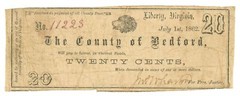 1862 County of Bedford, Liberty, Virginia 20c Obsolete Note No.11223 (62147)