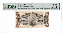 1868 25c TwentyFive First National Oyster Bank Remainder Note Monaskon VA PMG 35
