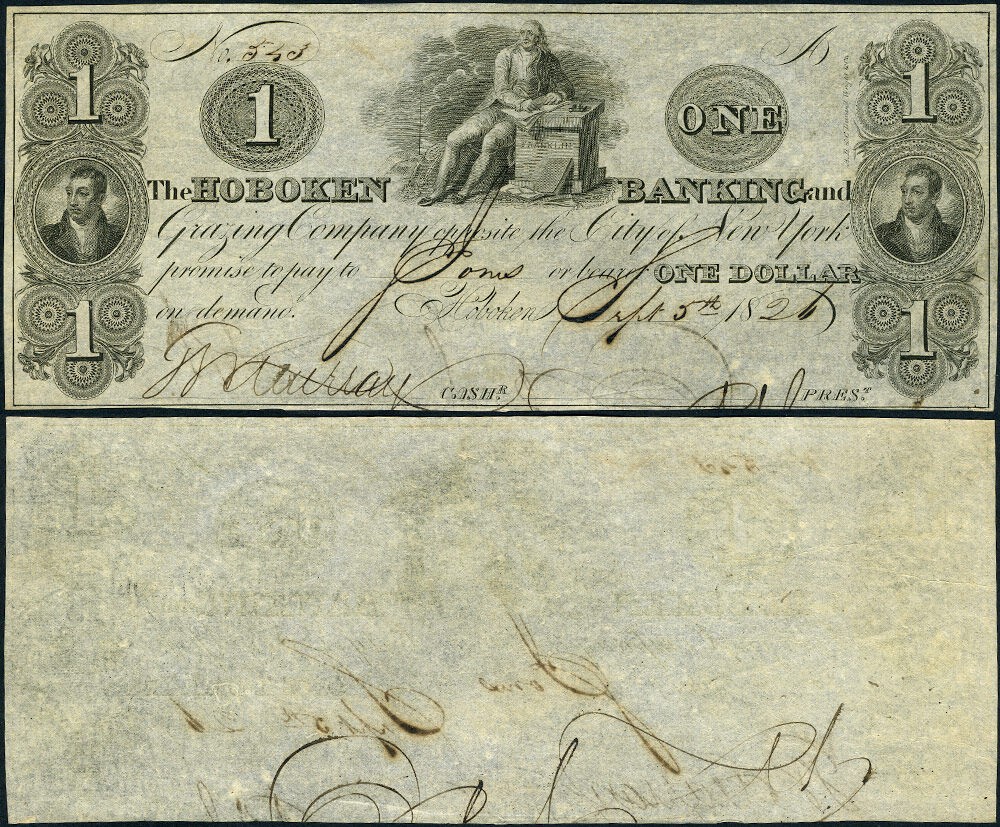 Hoboken NJ-New Jersey $1 1826 The Hoboken Banking & Grazing Obsolete Currency…