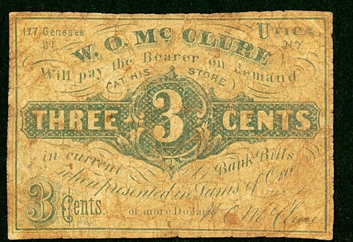 NY 3¢ UTICA New York W. O. McClure 177 Genesee St. 1862-63