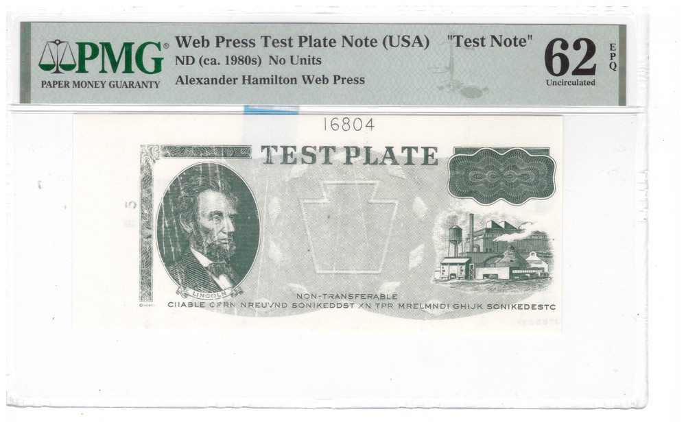 Web Press Test Plate Note PMG Certified 62 EPQ Uncirculated