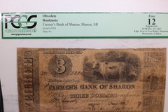 1837 $3 SHARON, MI. PCGS Graded, F-12., Obsolete Currency. Nice Note. #06177