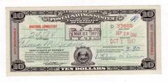 Series 1939 $10 Hartford, Connecticut Postal Savings System Certificate