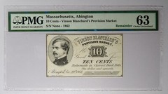 1862 Abington, Massachusetts Blanchard’s Provision Market 10C PMG 63