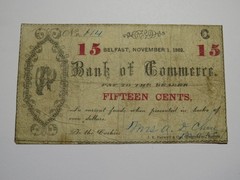 $.15 1862 Belfast Maine ME Obsolete Currency Bank Note Bill Bank of Commerce