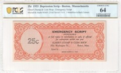 1933 Depression Script Elmers Stamp Coin shop Boston Massachusetts 25c 50c CU64