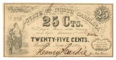 1862 State of North Carolina Raleigh NC 25c Obsolete CR-109 R7 (65125)