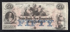1800’s $50 THE STATE BANK OF NEW BRUNSWICK NEW JERSEY OBSOLETE NOTE ABOUT UNC