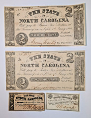Two Varieties 1861 State of North Carolina $2 Notes & NC Bond Coupons