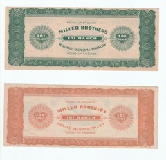 set of 2 101 RANCH Scrip notes, crisp notes, sharp corners not wrinkled. GENUINE