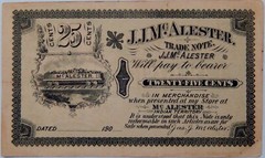 1900’s JJ McAlester INDIAN TERRITORY RARE CU .25 Cent Fractional Trade Note NR