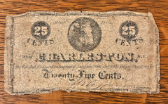 Charleston S.C twenty five cent note «1862?» Stamped in RED on back