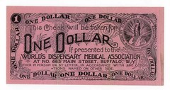 1880-1910? $1 Check, World’s Dispensary Medical Association, Buffalo, New York