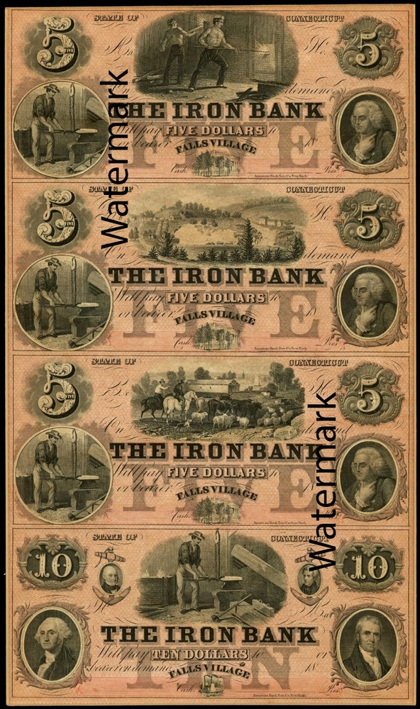 Falls Village CT- Iron Bank $5-5-5-10 Sheet Obsolete Currency REPRODUCTION