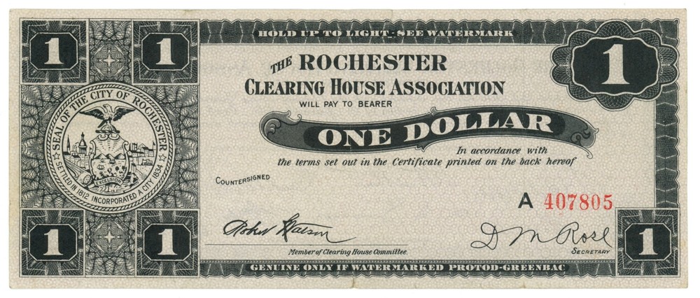 ND Rochester Clearing House Association, New York $1 Scrip (62056)