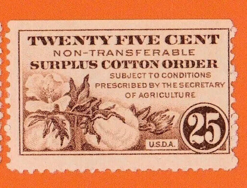 Food stamp coupon 25 cent U.S.D.A 1G3 scrip token COTTON ORDER